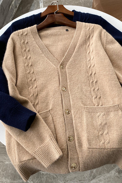 Ležeran muški pleteni kardigan s džepovima i gumbima