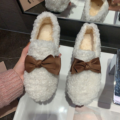 Γυναικεία καθημερινά χνουωτά παπούτσια με κορδέλα