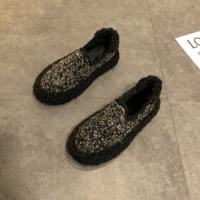 Ženske casual cipele sa sjajnim česticama - ravni potplat