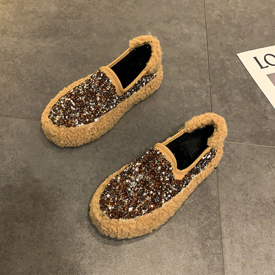 Ženske casual cipele sa sjajnim česticama - ravni potplat