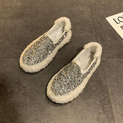 Ženske casual cipele sa sjajnim česticama - ravni potplat