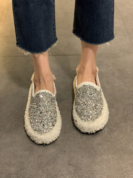 Ženske casual cipele sa sjajnim česticama - ravni potplat