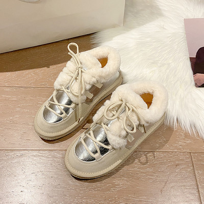 Női téli cipő eko bőrből, pehely és fűzővel