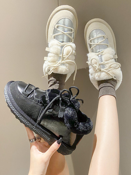 Női téli cipő eko bőrből, pehely és fűzővel