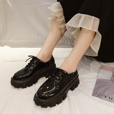 Ženske kožne casual cipele s vezicama i grubim potplatom