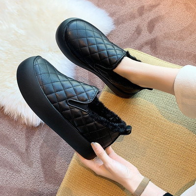 Έκο δερμάτινα παπούτσια με ζεστή επένδυση και επίπεδη σόλα