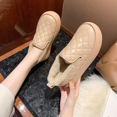 Έκο δερμάτινα παπούτσια με ζεστή επένδυση και επίπεδη σόλα