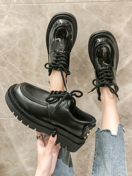 Crne ženske casual cipele od umjetne kože sa vezicama