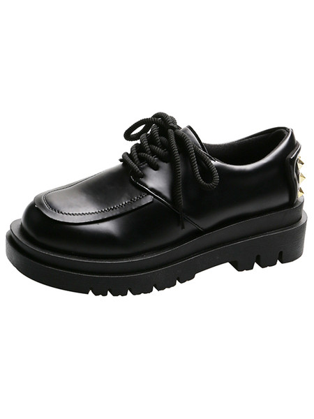 Crne ženske casual cipele od umjetne kože sa vezicama