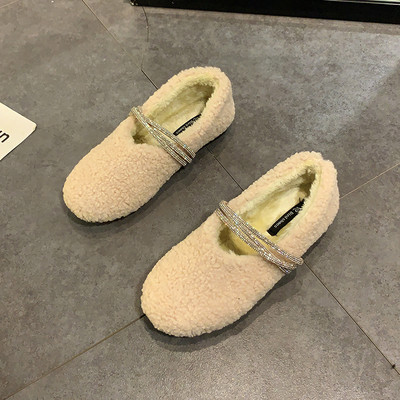 Βελούδινα γυναικεία παπούτσια με επίπεδη σόλα