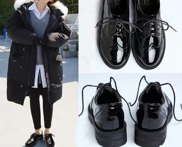 Fekete fűzős női bőrcipő új modellje