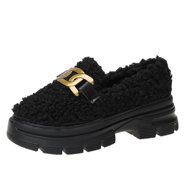 Női alkalmi fekete cipő fém csattal