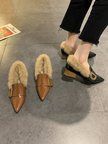 Alkalmi női hegyes cipő alacsony vastag 4 cm-es sarokkal