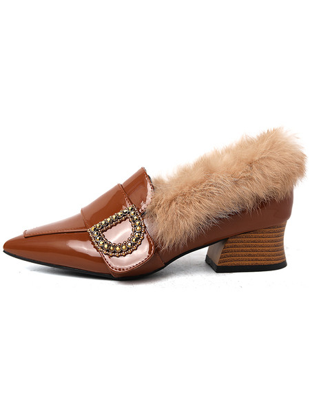 Alkalmi női hegyes cipő alacsony vastag 4 cm-es sarokkal