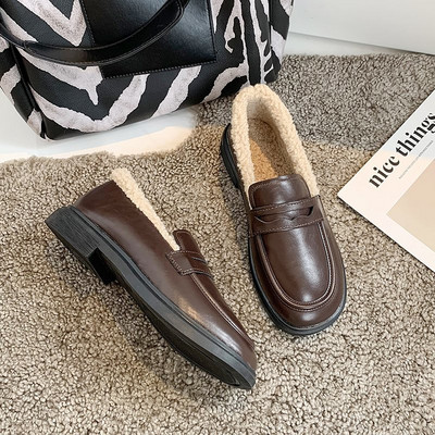 Ženske kožne cipele s toplom postavom u smeđoj i crnoj boji