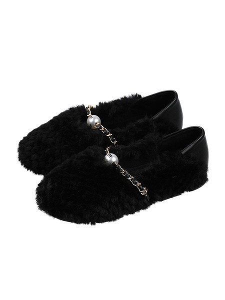 Model nou de pantofi dama cu puf si lant metalic