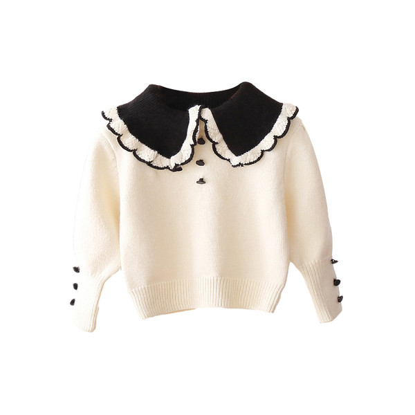 Alkalmi gyerekpulóver gombokkal és kerek nyakkivágással, lányoknak