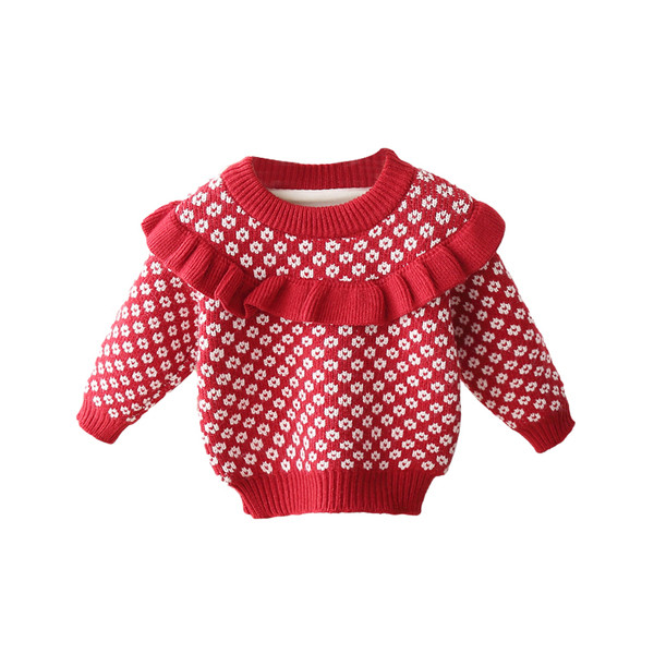 Új modell gyerekpulóver fürtökkel és ovális nyakkivágással