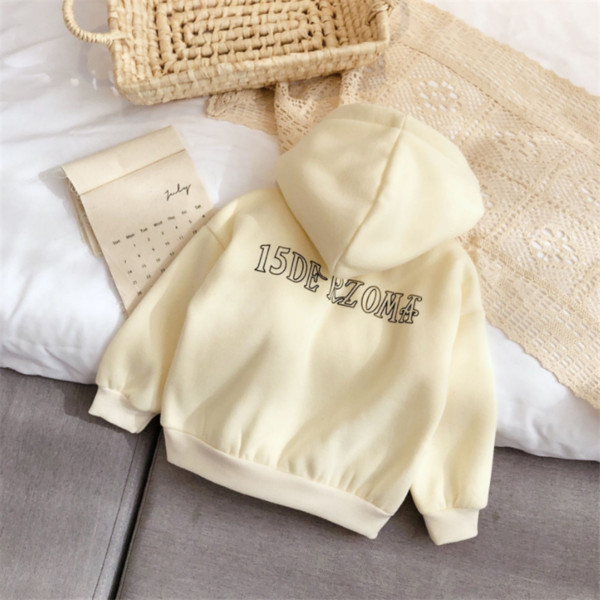 Új modellű gyerek pulóver lányoknak kapucnival és 3D dekorációval, világos színben