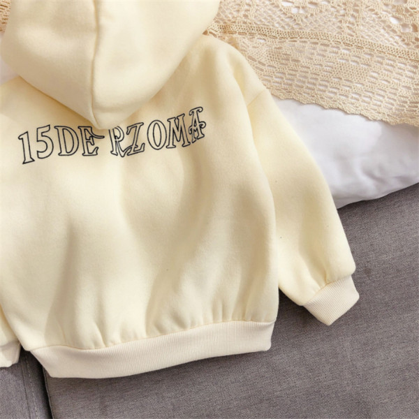 Új modellű gyerek pulóver lányoknak kapucnival és 3D dekorációval, világos színben