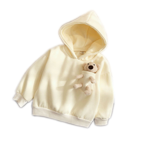 Új modellű gyerek pulóver lányoknak kapucnival és 3D dekorációval, világos színben