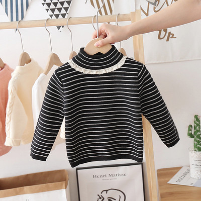 Alkalmi gyerek csíkos pulóver magas gallérral több színben
