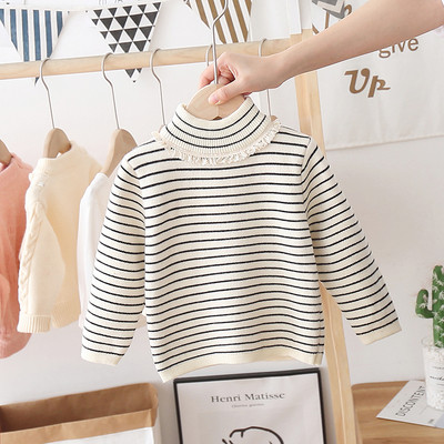 Alkalmi gyerek csíkos pulóver magas gallérral több színben