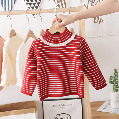 Alkalmi gyerek csíkos pulóver magas gallérral több színben