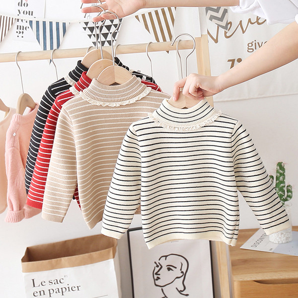 Alkalmi gyerek csíkos pulóver magas gallérral több színben