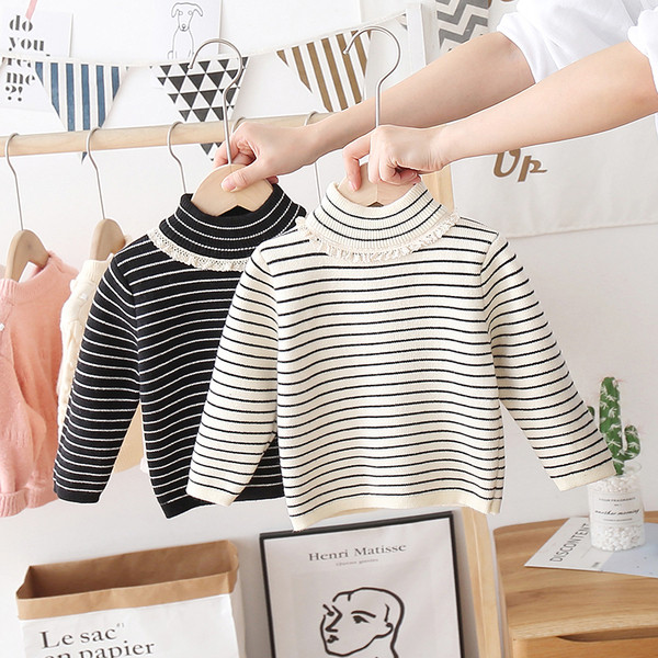 Alkalmi gyerek csíkos pulóver magas gallérral több színben