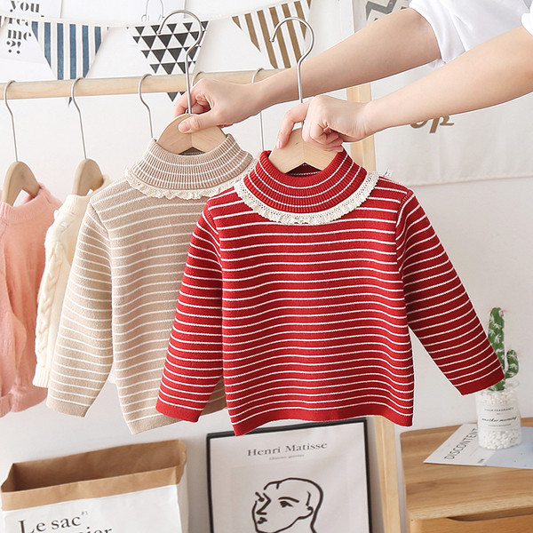 Alkalmi gyerek csíkos pulóver magas gallérral több színben