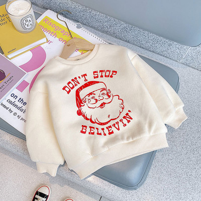 Gyermek pulóver karácsonyi rátéttel és ovális gallérral