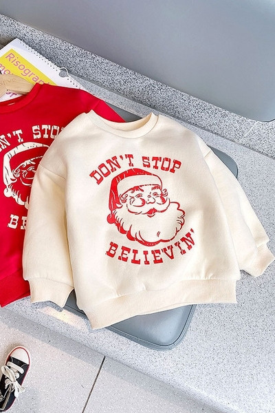 Gyermek pulóver karácsonyi rátéttel és ovális gallérral