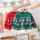 Modern gyerekpulóver karácsonyi motívummal és ovális nyakkivágással