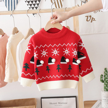 Παιδικό μοντέρνο πουλόβερ με χριστουγεννιάτικο μοτίβο και οβάλ ντεκολτέ