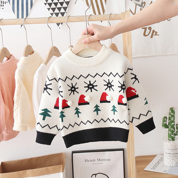 Παιδικό μοντέρνο πουλόβερ με χριστουγεννιάτικο μοτίβο και οβάλ ντεκολτέ