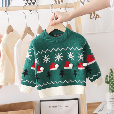 Modern gyerekpulóver karácsonyi motívummal és ovális nyakkivágással