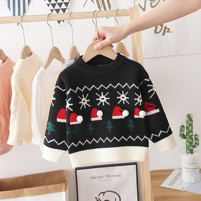 Modern gyerekpulóver karácsonyi motívummal és ovális nyakkivágással