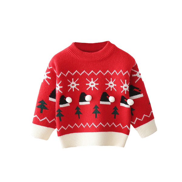 Modern gyerekpulóver karácsonyi motívummal és ovális nyakkivágással