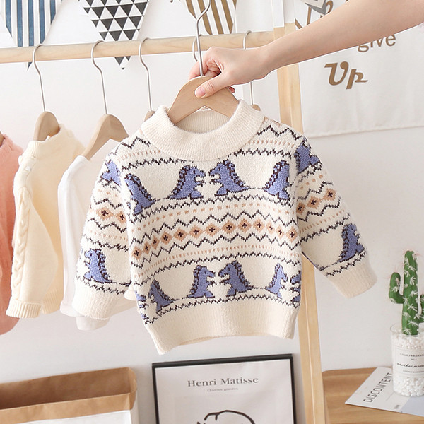 Új modell gyerekpulóver ovális nyakkivágással és színes mintával, lányoknak megfelelő