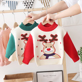 Alkalmi gyerekpulóver karácsonyi motívummal és ovális nyakkivágással