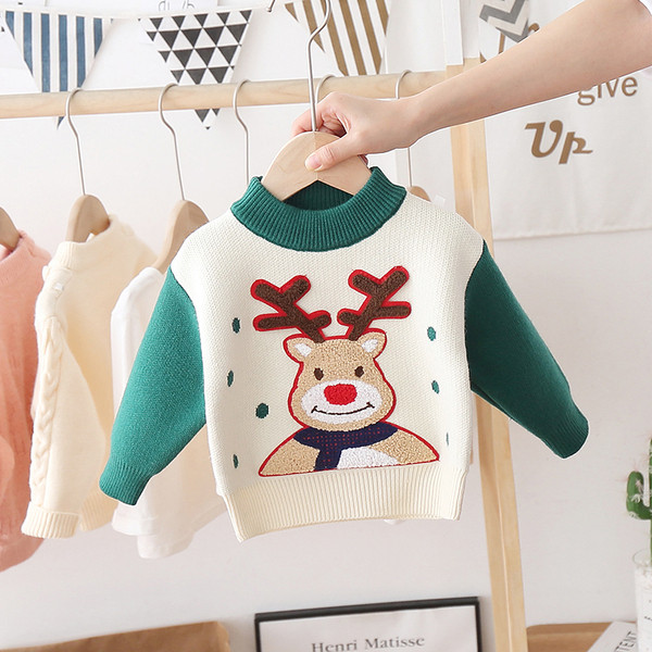Alkalmi gyerekpulóver karácsonyi motívummal és ovális nyakkivágással