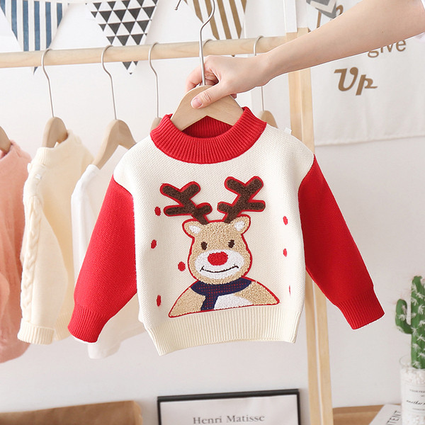 Alkalmi gyerekpulóver karácsonyi motívummal és ovális nyakkivágással