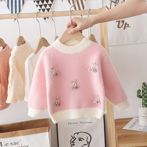 Gyermek pulóver 3D elemmel és ovális nyakkivágással, három színben