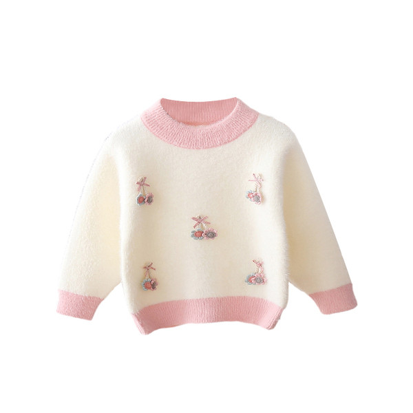 Gyermek pulóver 3D elemmel és ovális nyakkivágással, három színben