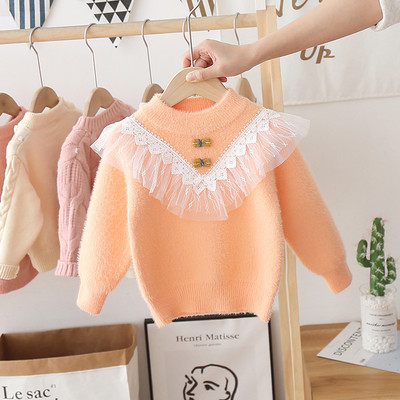 Gyermek pehely pulóver tüll és ovális nyakkivágással