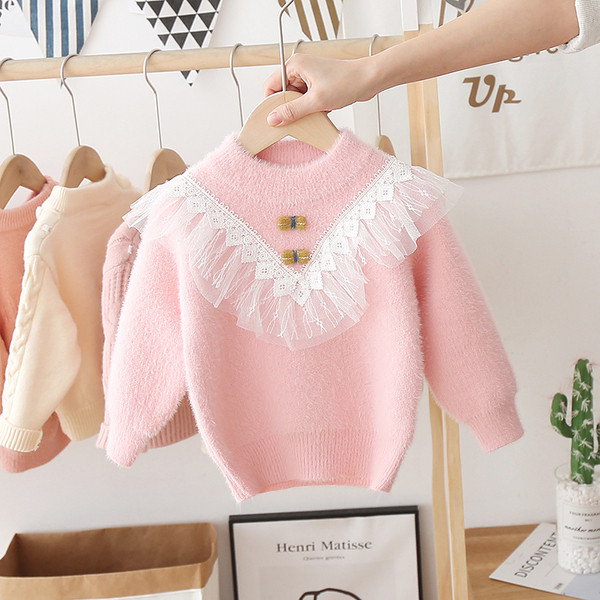 Gyermek pehely pulóver tüll és ovális nyakkivágással