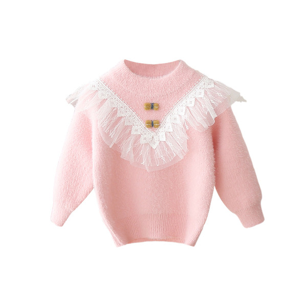 Gyermek pehely pulóver tüll és ovális nyakkivágással