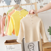 Alkalmi gyerekpulóver lányoknak, szalaggal és magas gallérral