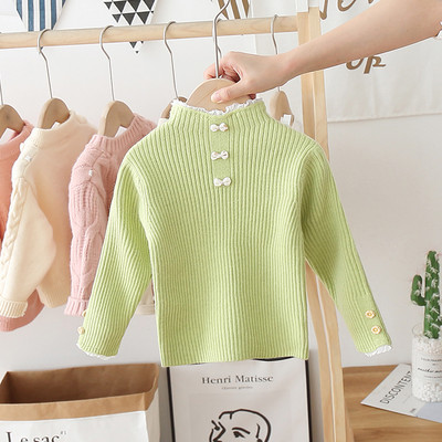 Alkalmi gyerekpulóver lányoknak, szalaggal és magas gallérral